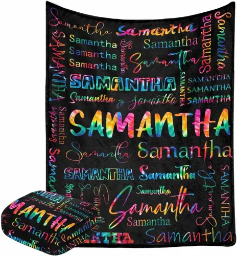 Vista 22 de Manta personalizada con nombre con fuente diferente y colorida para niños, mujeres y hombres, divertida decoración personalizada para el hogar, cama