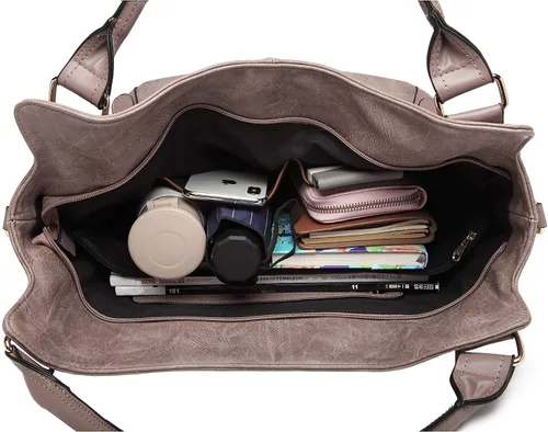 Vista 5 de Bolso tote para mujer, carteras de cuero PU, bolsos de hombro hobo de moda con correa de hombro ajustable