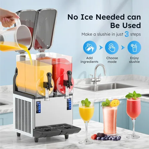 Vista 3 de Máquina Comercial de Margarita y Granizado Mojgar de 30L 8 Gal, 1100W 110V, batidora de bebidas heladas para bar, máquina eléctrica grande