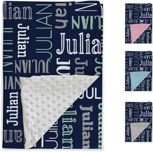 Vista 2 de Manta de bebé personalizada, diseño de nombres personalizados, manta de felpa suave con respaldo de puntos de doble capa para niños y niñas, Color01