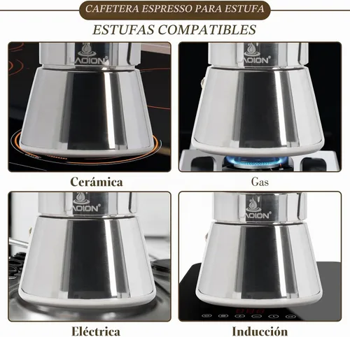 Vista 4 de LAOION Máquina de café expreso para estufa, 3 tazas de 5.4 fl oz, cafetera