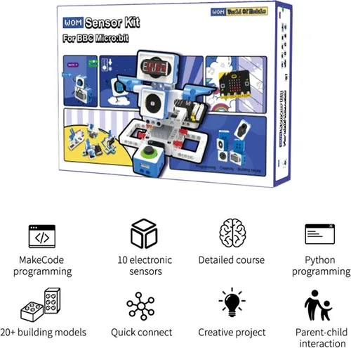Vista 2 de Yahboom Kit de programación de bloques de construcción, módulo de sensor con micro bit V2 codificación STEM Kit de robot DIY Educación programable