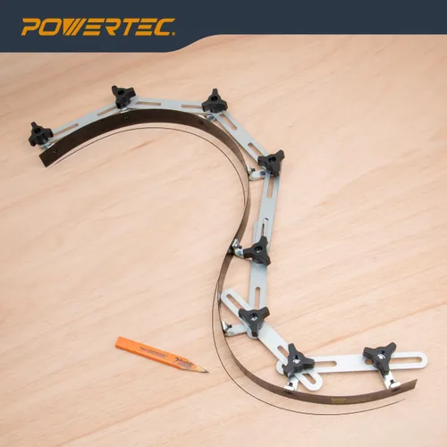 Vista 7 de POWERTEC Regla de plantilla de curva flexible de 37 pulgadas, curva de madera, tira de perfiles de carpintería, herramienta de plantilla de acero