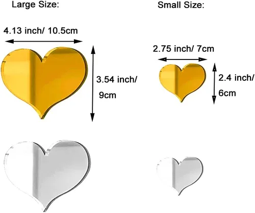Vista 2 de Juego de 2 calcomanías autoadhesivas de pared con forma de corazón, espejo reflectante decorativo para pared, lámina de acrílico para pared