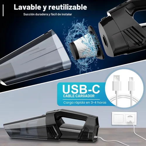 Vista 4 de Blestan Aspiradora de mano portátil inalámbrica con luz LED, succión de alta potencia, 3 en 1, aspiradora de mano ligera y recargable, aspiradora