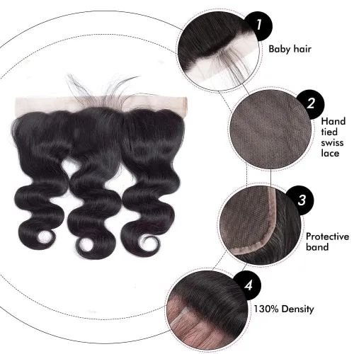 Vista 3 de Hswpawk 13x4 HD encaje frontal cierre cuerpo ondulado cabello humano 12 pulgadas 13x4 oreja a oreja cierre frontal de encaje transparente pre