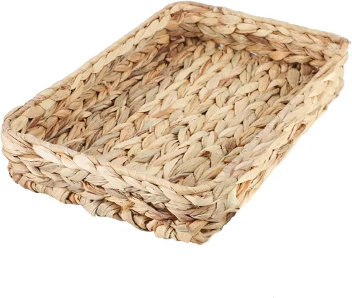 Vista 10 de Bandeja de servir tejida de jacinto de agua rectangular Bandejas de almacenamiento de mimbre tejidas a mano para café/desayuno/postre/fruta/pan