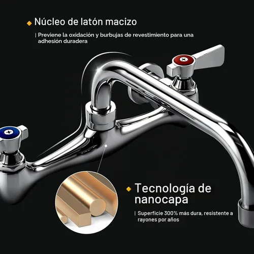 Vista 2 de CENOSA Grifo de montaje en pared de 8 pulgadas, grifo de fregadero Cromo