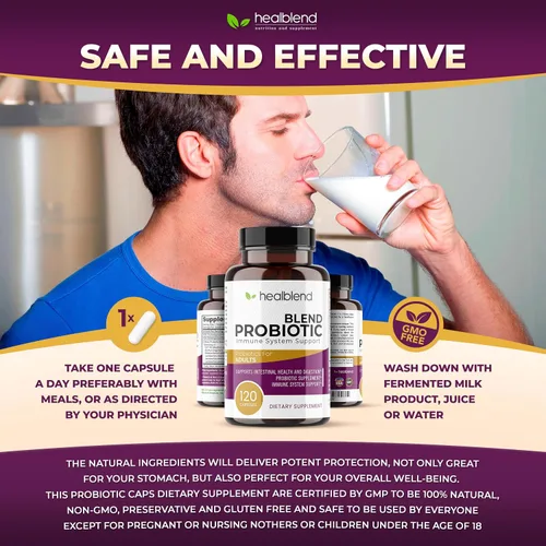 Vista 3 de healblend Probiotic Caps Cápsulas de suplemento dietético, probióticos para mujeres y hombres Salud digestiva, apoyo del sistema inmunológico, sin
