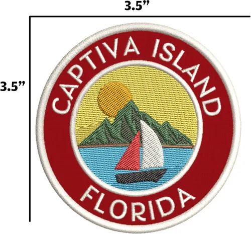 Vista 2 de Captiva Island Florida - Parche bordado de primera calidad para planchar o coser, aplique bordado, color: rojo, náutico, mar, océano, criaturas