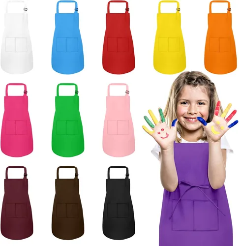 Vista 12 de Delantal para niños, paquete de 8 delantales para niñas y niños, delantales de pintura artística para cocina, aula, cocina, horneado, para edades