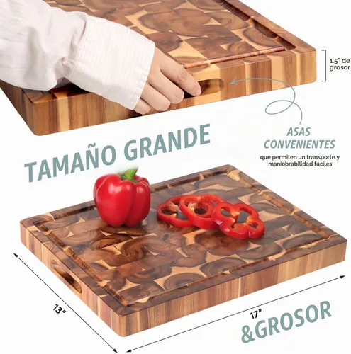Vista 5 de Tabla de Cortar de Fibra Final de Acacia (17x13x1.5 pulgadas), Bloque de Carnicero - Tabla de Cortar Reversible Multipropósito con Ranura