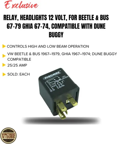 Vista 3 de Relé, Faros delanteros 12 voltios, para Beetle & Bus 67-79 Ghia 67-74, compatible con Dune Buggy