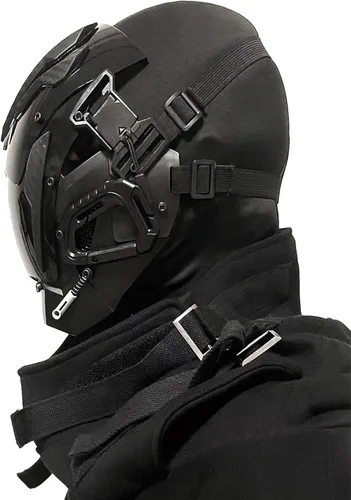 Vista 3 de JAUPTO Máscara punk cosplay para hombres y mujeres, máscara Techwear, máscara de Halloween, accesorios para fiestas y festivales de música