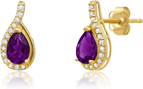 Vista 15 de 14K Yellow or White Gold 6x4mm Gemstone Pear Shape Drop Stud Earrings Azul zafiro creado