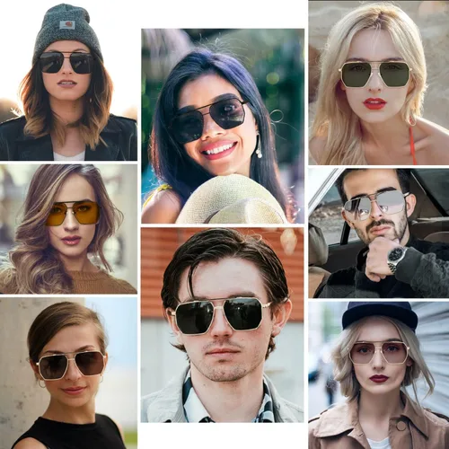 Vista 5 de Kelens Lentes de sol polarizados cuadrados de gran tamaño para mujeres y hombres, marco de metal retro, tonos vintage, lentes de sol de moda UV400