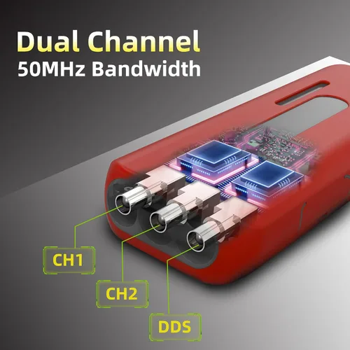 Vista 3 de BSIDE - Multímetro osciloscopio de mano, 2 canales de 50 MHz de ancho de banda con pantalla LCD TFT de 3.98 pulgadas, generador DDS recargable