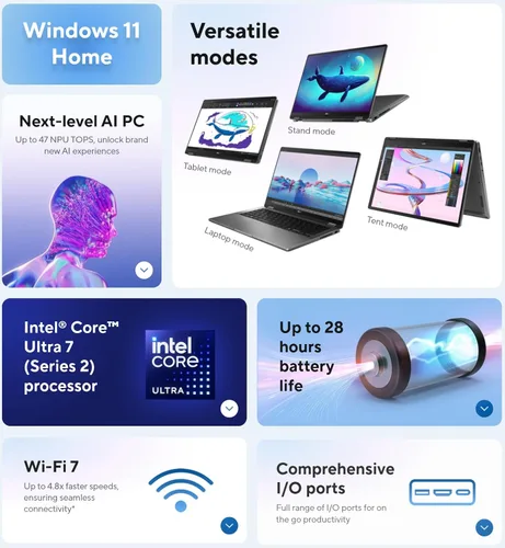 Vista 2 de ASUS Vivobook Flip OLED Touch Copilot+ de 14 pulgadas, Intel EVO Core Ultra 7 256V, Wi-Fi 7, bisagra de 360°, Thunderbolt4, Win 11, con mouse