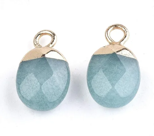 Vista 8 de KitBeads 20 dijes de piedras preciosas de jade natural facetados ovalados dorados colgantes de piedra para fabricación de joyas