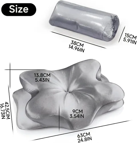 Vista 2 de Almohada cervical para el alivio del dolor de cuello, almohada ergonómica de espuma viscoelástica con funda de satén sedoso resistente a
