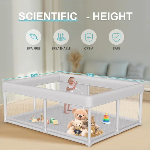 Vista 7 de Hiaksedt Large Baby Playpen 65x50 Inch, PlayPen for Babies and Toddlers Gris