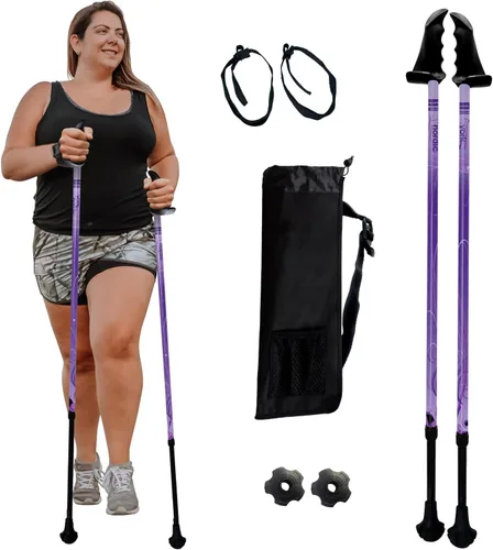 Vista 19 de York Nordic Bastones de senderismo motivadores grandes y altos para equilibrio y rehabilitación, 2 piezas, fuertes bloqueos de botón, patas de goma