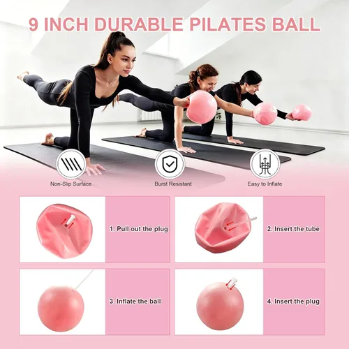 Vista 6 de 45 PCS Bulk Pilates Kit with Ring Ball Bands for Members Students Gift 45 PCS Pink