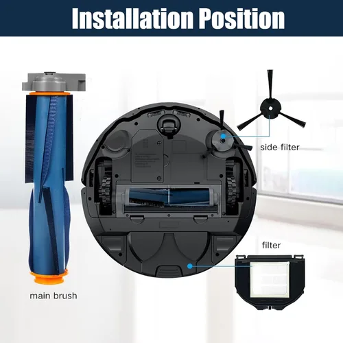 Vista 6 de Paquete de 10 piezas de repuesto para robot aspirador Shark RV2310 RV2310AE, 1 cepillo principal, 2 filtros HEPA, 6 cepillos laterales, 1 cepillo