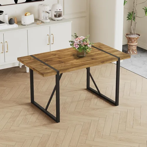 Vista 4 de Mesa de Comedor para 4-6, Mesa de Cocina de 55'', Mesas de Cocina y Comedor, Mesa de Comedor de Madera MDF con Patas de Metal para Sala de Estar