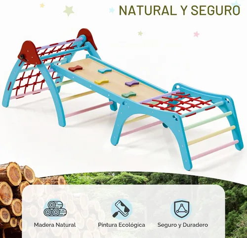 Vista 6 de Xilingol Pikler - Juego triangular de madera plegable, juego de escalada de madera para interiores, parque infantil en la selva, juego de escalada