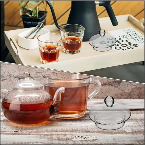 Vista 2 de Angoily Tetera de vidrio para tetera, 4 piezas, tapa de tetera de repuesto, tapas de coladores de té, tapas sueltas para tetera de té, cubierta