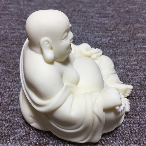 Vista 5 de Estatua de Buda riendo blanca para decoración de oficina en casa, pequeña figura de Buda para Feng Shui, buena suerte, riqueza y felicidad