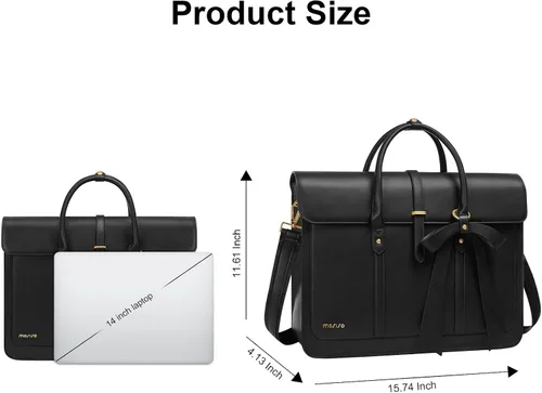 Vista 5 de MOSISO Bolsa para computadora portátil para mujer, de piel sintética, mochila convertible, bolsa de viaje para computadora con lazo