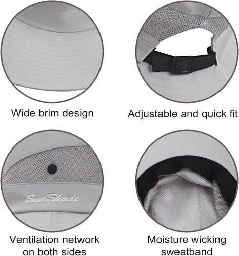 Vista 5 de Sombrero de sol para mujer con protección UV, malla plegable, ala ancha, sombrero de pesca para playa