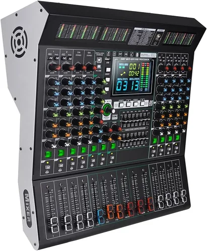 Vista 12 de GF8PRO - Consola de DJ profesional de 8 canales, con ecualizador de 7 etapas, 99 efectos de reverberación, pantalla LCD a color, función de silencio