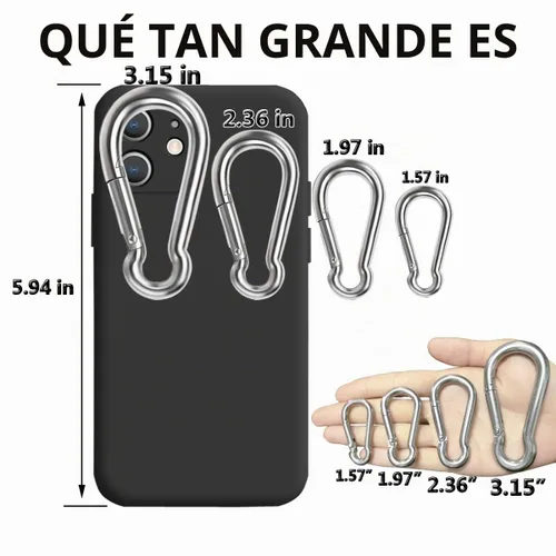 Vista 7 de Mosquetones de resorte, mosquetón de acero inoxidable 304, clip metálico resistente para conector de cuerda, abrazadera pequeña, llavero con hebilla