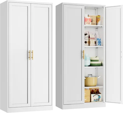Vista 11 de Gabinete de metal para despensa de cocina, 71 pulgadas de alto x 28 pulgadas de ancho x 14 pulgadas de profundidad con 2 puertas y 4 estantes Negro