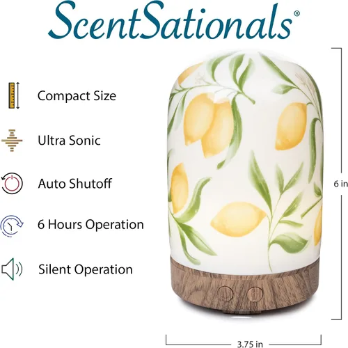 Vista 4 de ScentSationals Difusor de aceite eléctrico compacto Lemon Drop Capacidad de 3.4 fl oz, 6 horas de funcionamiento, apagado automático, ultrasónico