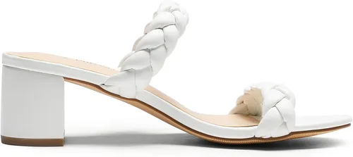 Vista 4 de DREAM PAIRS Zapatos de tacón bajo con dos correas trenzadas para mujer, puntera abierta, tacón grueso, sandalias de tacón grueso, para fiestas