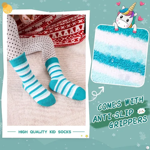 Vista 4 de Calcetines de agarre para niños y niñas, antideslizantes, para invierno, gruesos, esponjosos, cálidos, suaves, térmicos, de felpa, 6 pares