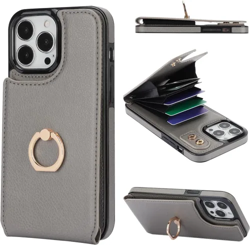 Vista 15 de Folosu Funda compatible con iPhone 13 Pro Max con soporte para tarjetas, rotación de 360°, soporte de anillo de dedo con función atril, protección