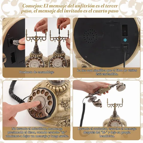 Vista 4 de Teléfono de audio para libro de visitas, capacidad de 32 G, libro de visitas, teléfono de boda, grabación de audio retro, mensaje de voz
