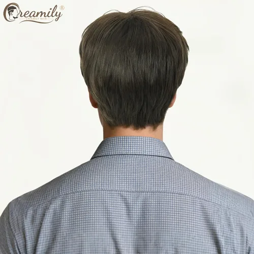Vista 6 de Creamily Peluca marrón esponjosa en capas para hombre, peluca corta Corto - Marrón - Recto