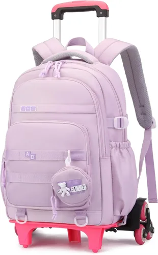 Vista 11 de Mochila con ruedas para niñas, mochila con ruedas para niños, mochila escolar con ruedas 2 ruedas - negro