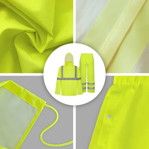 Vista 10 de TCCFCCT Chaqueta de lluvia de alta visibilidad para hombre, impermeable, abrigo de lluvia de alta visibilidad para hombres y mujeres con capucha