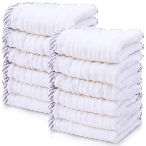 Vista 13 de Cute Castle Paquete de 24 paños de muselina para bebé, 100% algodón, ultra absorbentes, grandes, 20 x 10 pulgadas, trapos de leche súper Aguamarina