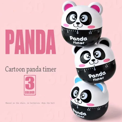 Vista 2 de Temporizador de maquinaria de panda de dibujos animados de tamaño mini 60 minutos Temporizadores de cocina mecánica Reloj contadores de alarma Negro
