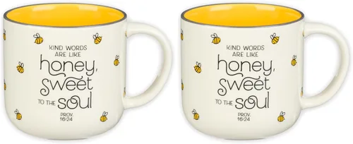 Vista 10 de Christian Art Gifts Taza grande de cerámica para café y té para mujeres: Las palabras amables son como la miel Versículo bíblico inspirador,