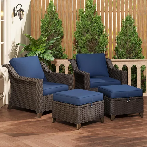 Vista 10 de Sofá de lujo para patio al aire libre de 3 plazas con mimbre de PE tejido a mano Azul