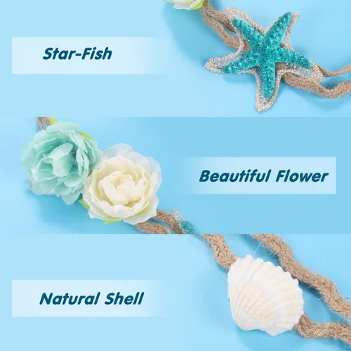 Vista 5 de Beaupretty 2 diademas de sirena, accesorios para el cabello de sirena, accesorios para el cabello de flores, diadema de concha, accesorios